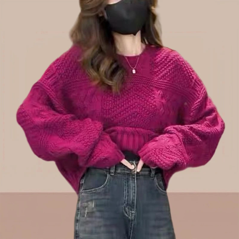 网红洋气炸街女装圆领毛衣秋装女款爆款2025新款韩版百搭针织上衣