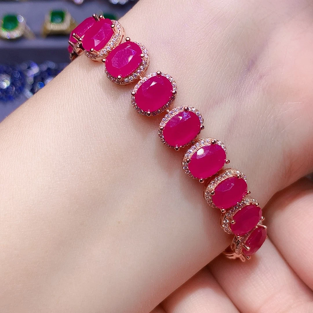 银S925镶嵌手链红宝石