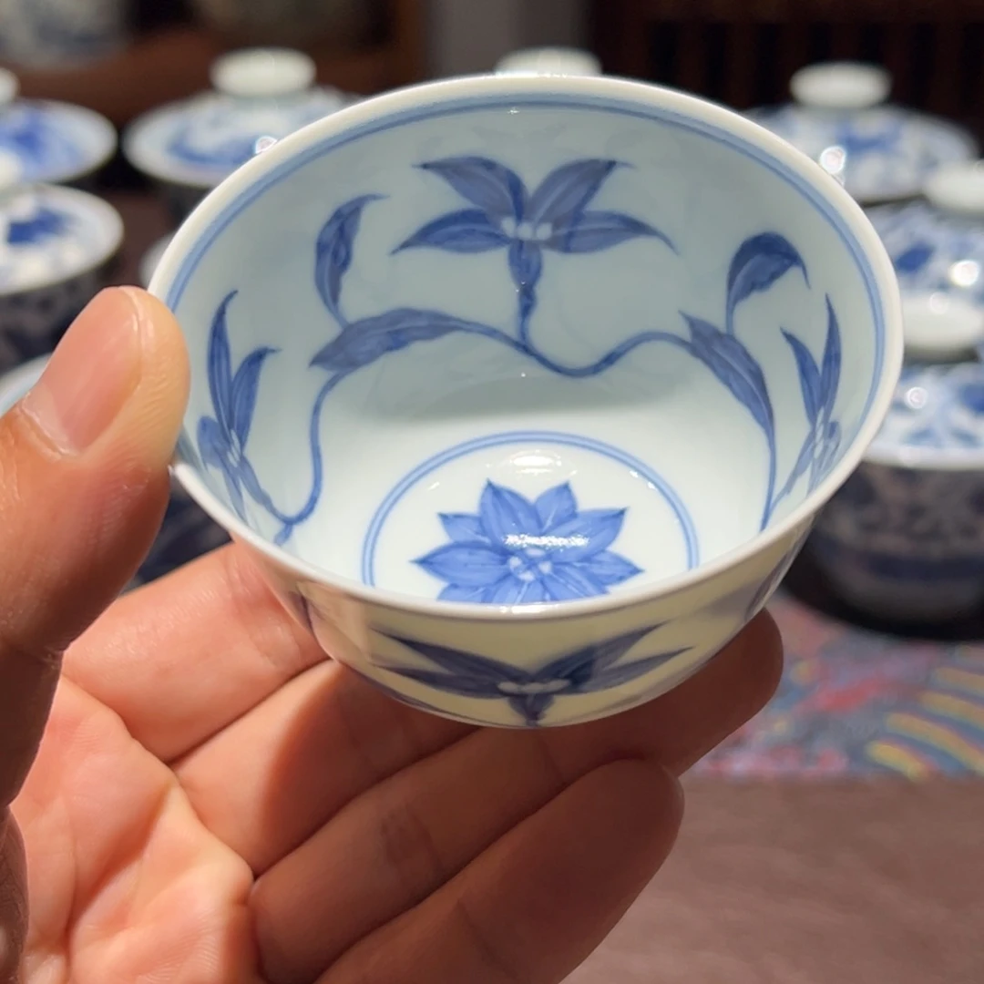 杯精品薄胎青花栀子花主人杯口径约7.3厘米