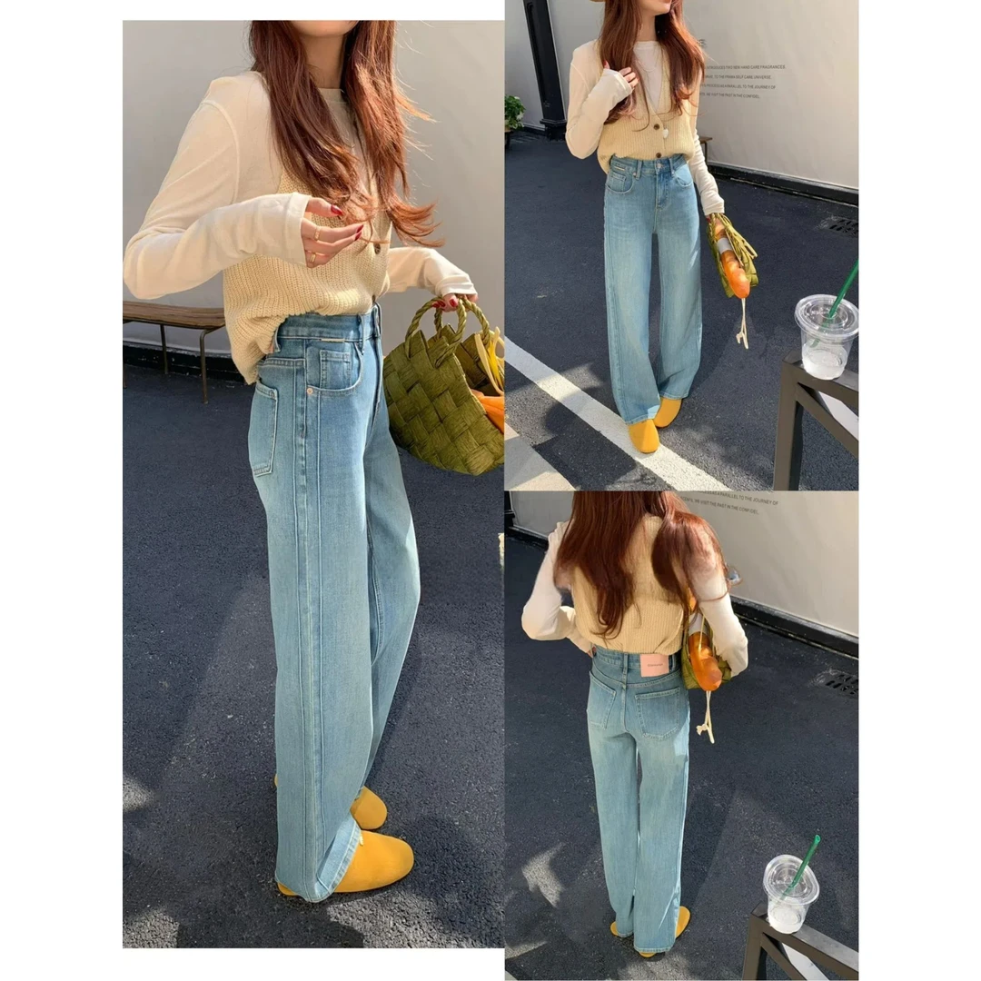 8203春季新款高腰窄版阔腿牛仔裤女显瘦百搭时尚梨型身材小个子女