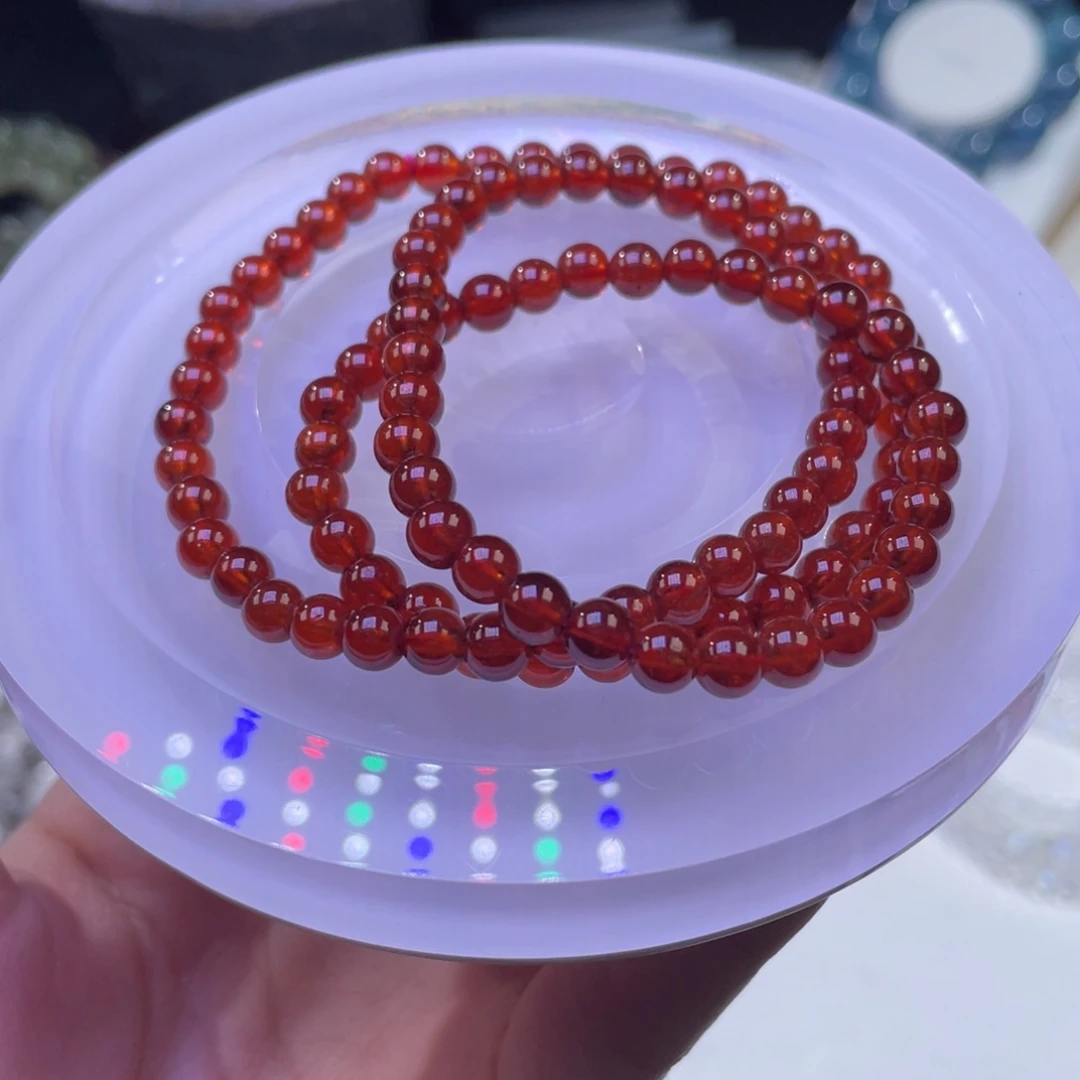未镶嵌手链水晶血珀色橙红石榴石多圈5+