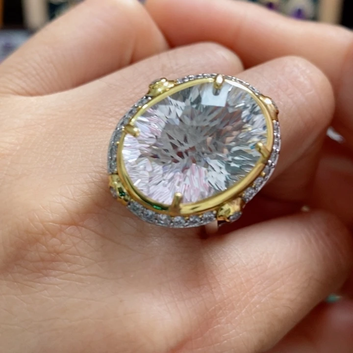 水晶戒指银S925镶嵌天然水晶戒指