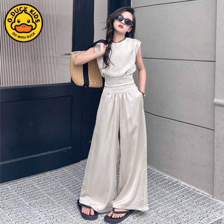 休闲洋气上衣垂感时尚冰丝面料后背系蝴蝶结套装《此款有保护》