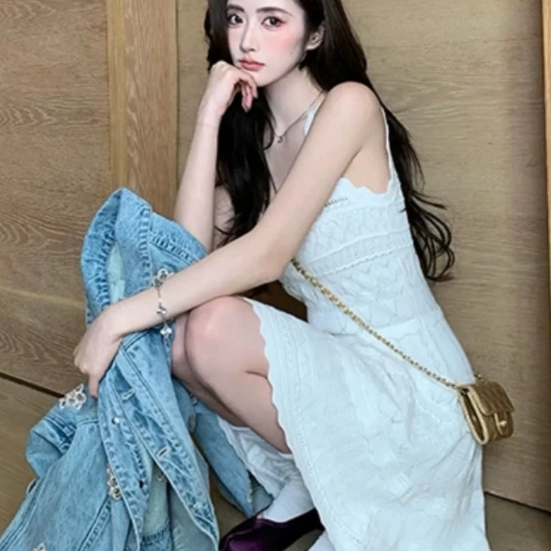 春日圆舞曲 欧若精灵风镂空镂空针织衫无袖背心裙连衣裙女夏装