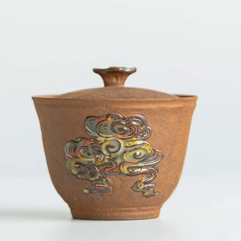 夵弟堂祥云二才盖碗粗陶手抓碗功夫茶具家用高端大容量手工泡茶碗