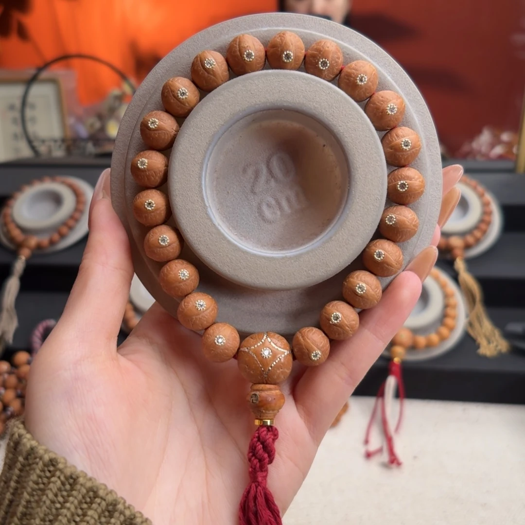 手串凤眼菩提b****n12mm铁籽单圈银色锆石镶嵌