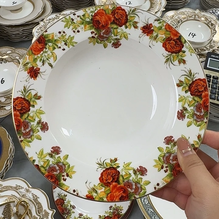 瓷8英寸玫瑰花草帽盘4个微瑕