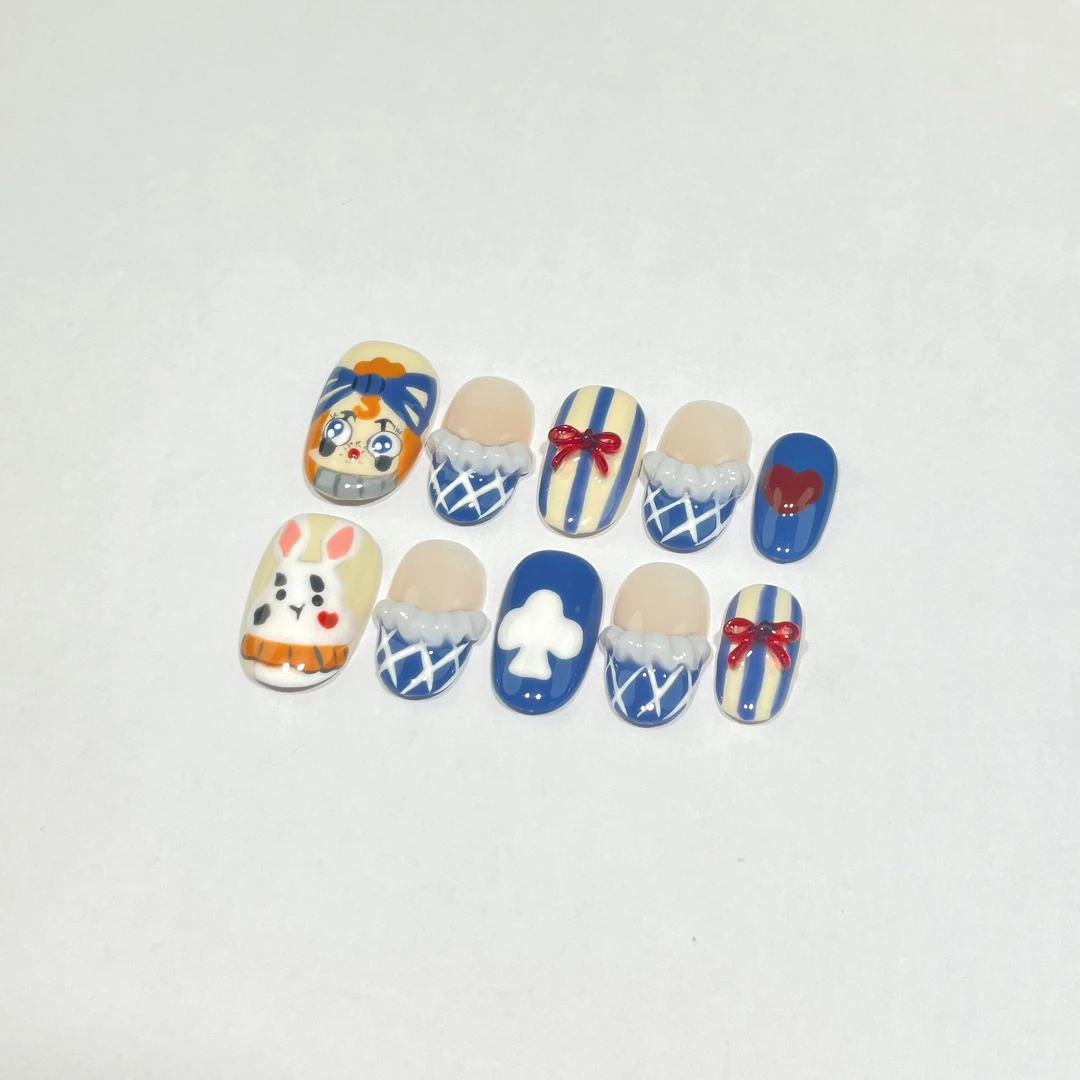 马戏团穿戴甲可爱卡通水彩手绘纯手工假指甲美甲贴穿戴式手工甲