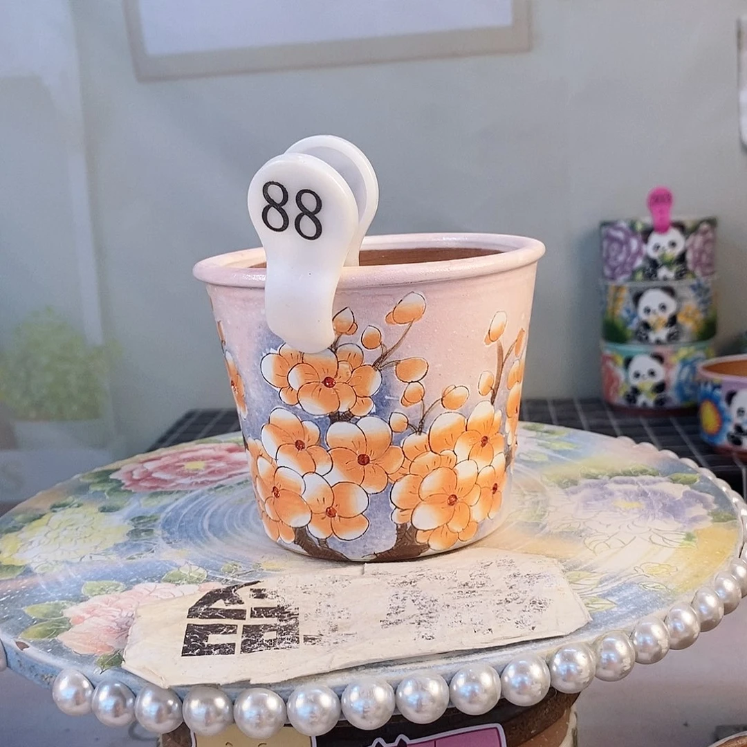 红泥花盆温**钱红陶手绘花盆