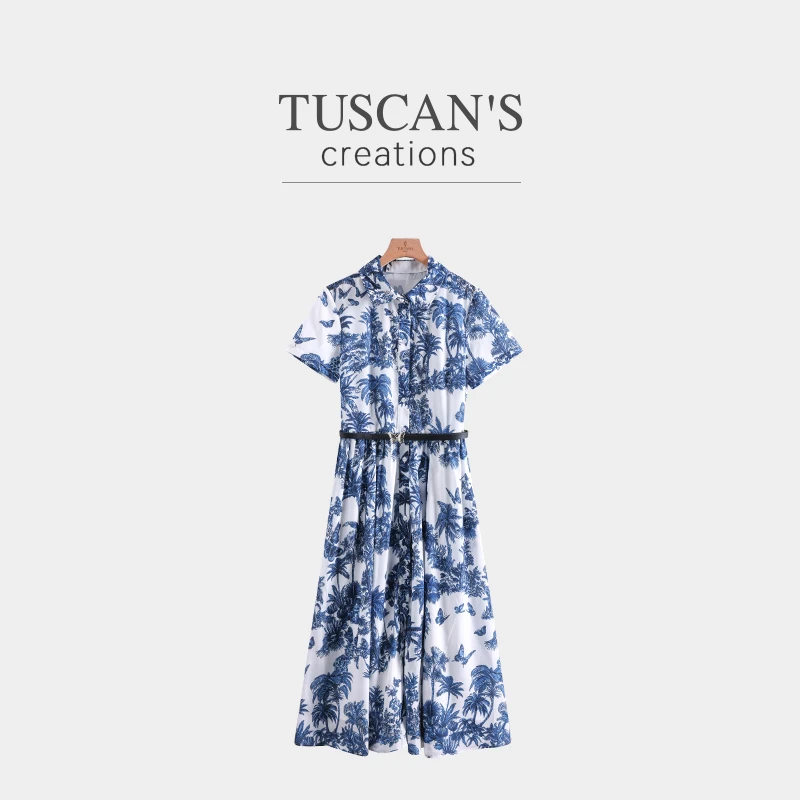 TUSCAN'S CREATIONS时尚百搭通勤知性碎花连衣裙时代双鱼