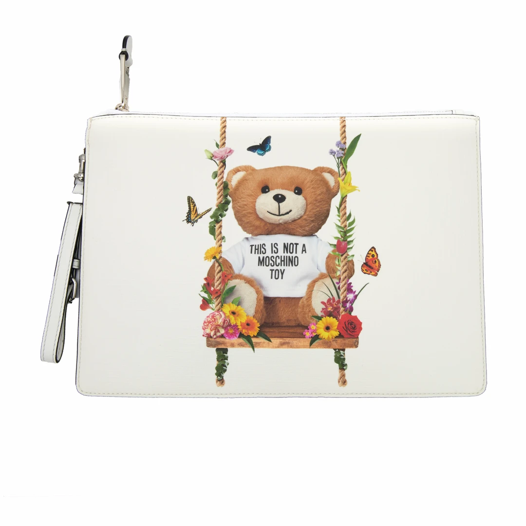 Moschino/莫斯奇诺女式泰迪熊系列白色手拿包信封包 A8445