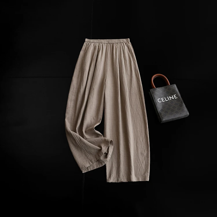 万搭麻裤！ 巨修臀胯松紧腰宽松阔腿九分萝卜裤女夏新款