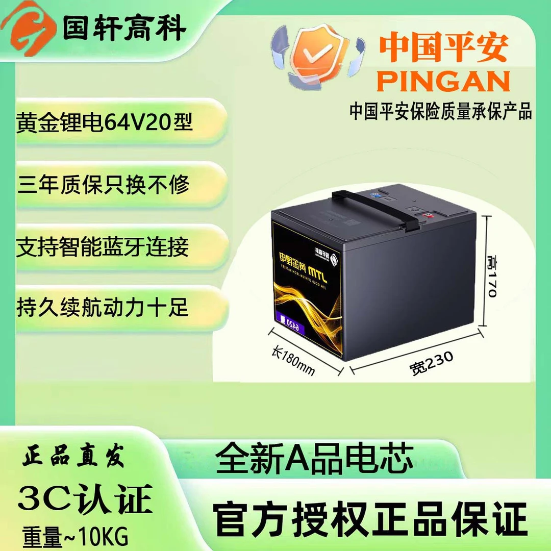 国轩高科黄金锂电64V20型大容量长续航锂电适用于外卖用车
