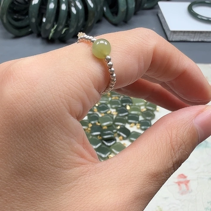 和田玉戒指银S925镶嵌12