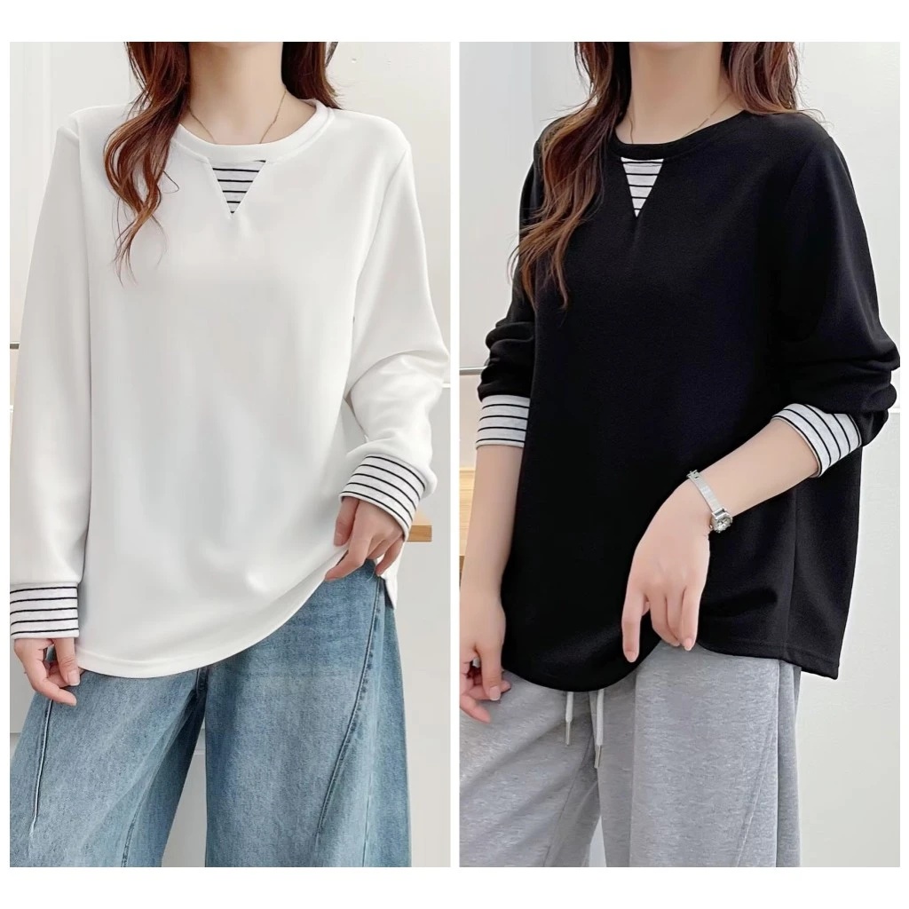 110-190斤大码女装胖mm休闲百搭秋装圆领宽松遮肉长袖上衣T恤卫衣
