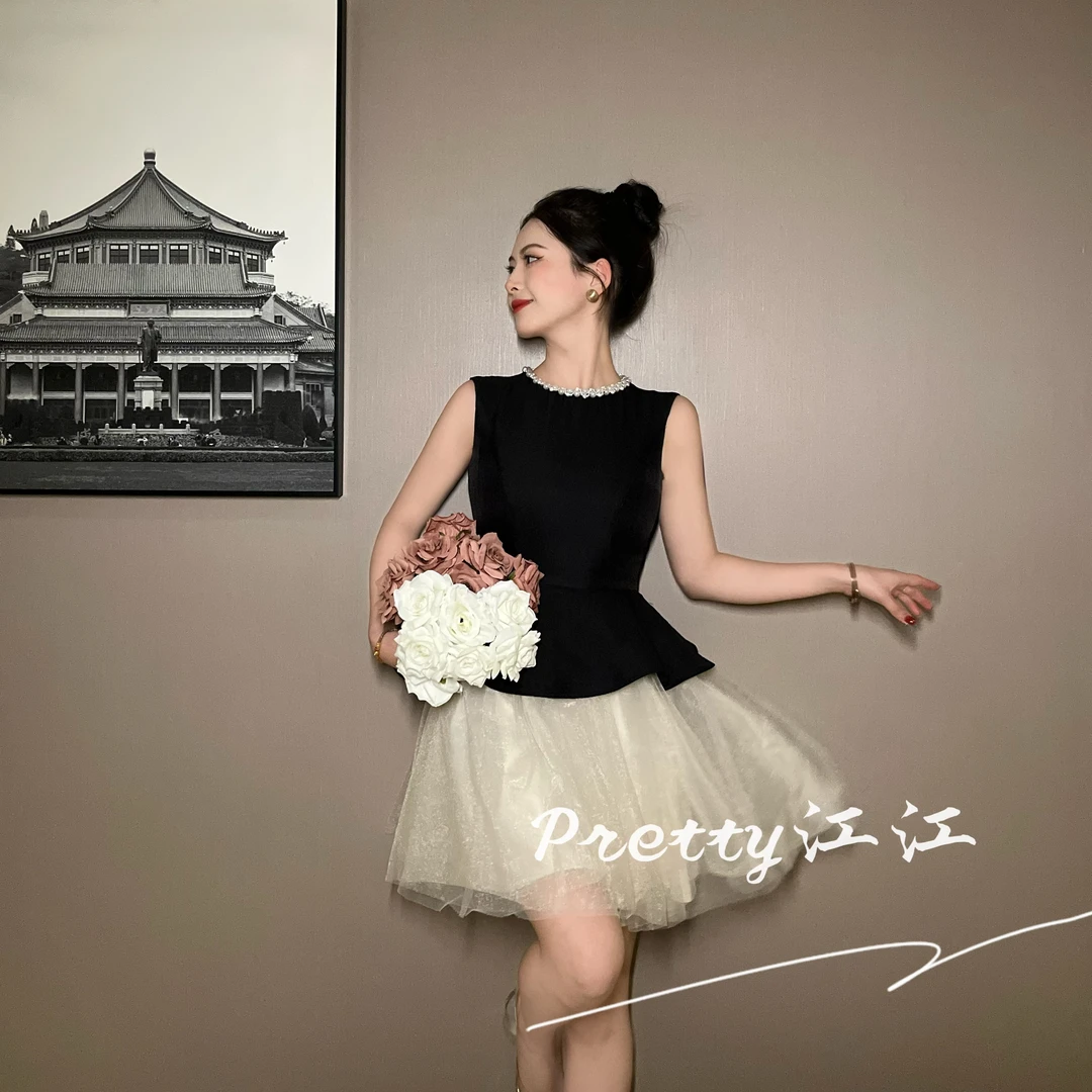 Pretty小众设计师品牌江江定制赫本风时尚收腰生日宴会连衣裙9004