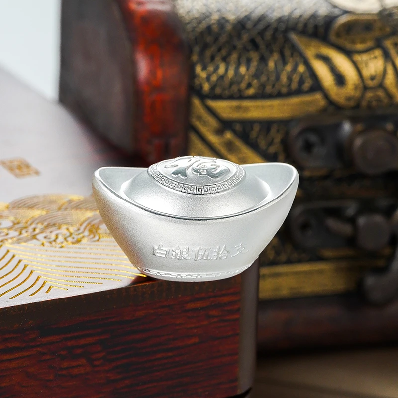 中国珠宝999福字实心元宝约50克收藏元宝高端送礼摆件投资银