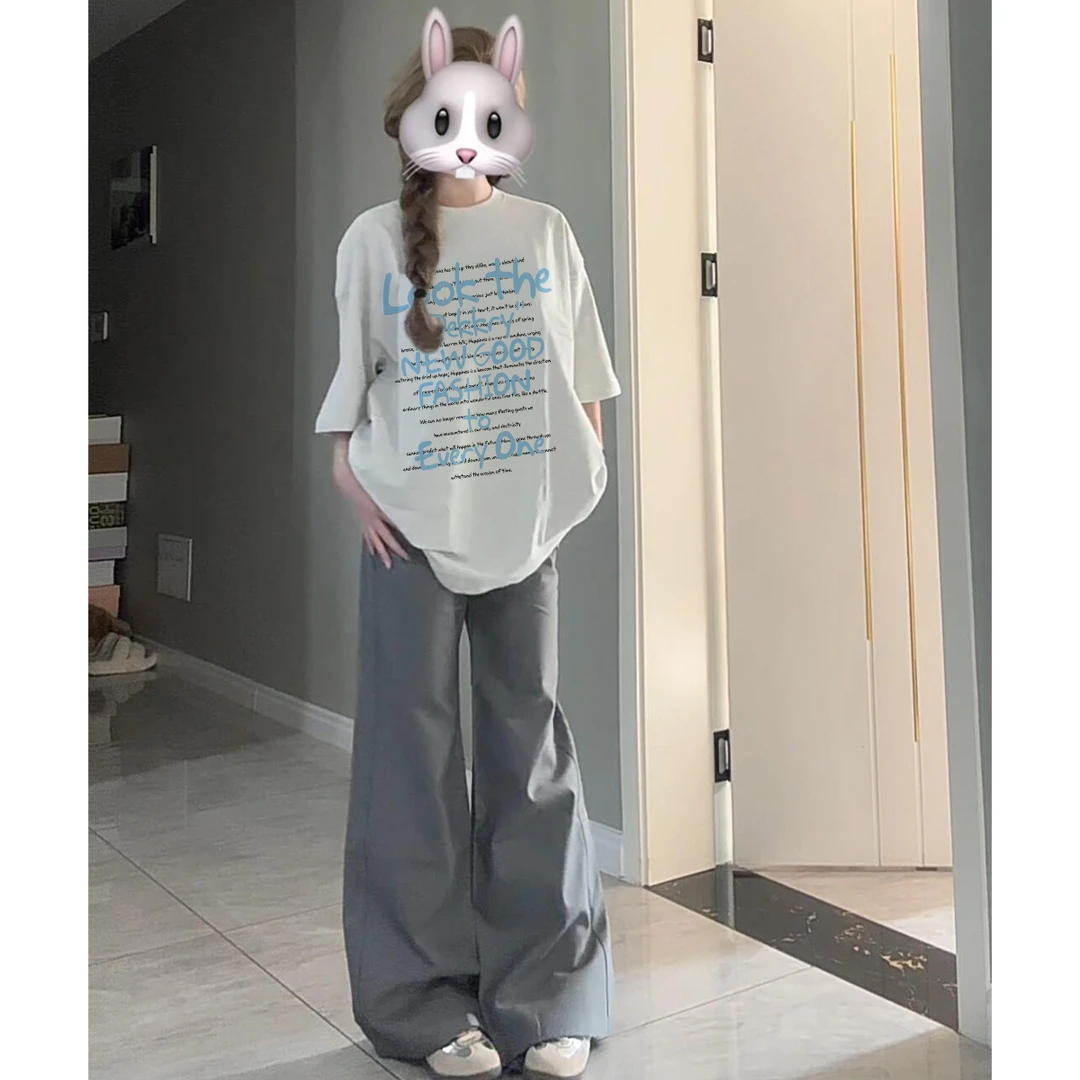 Labzaa潮牌设计感字母印花短袖纯棉T恤女ins春款打底内搭休闲上衣