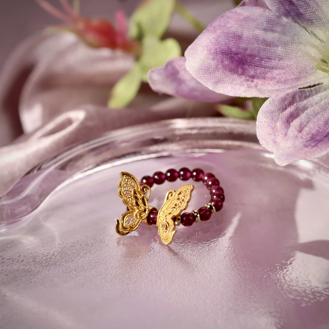 【遇良人】升级款净紫石榴石戒指气质时尚吉祥紫色戒指男女款