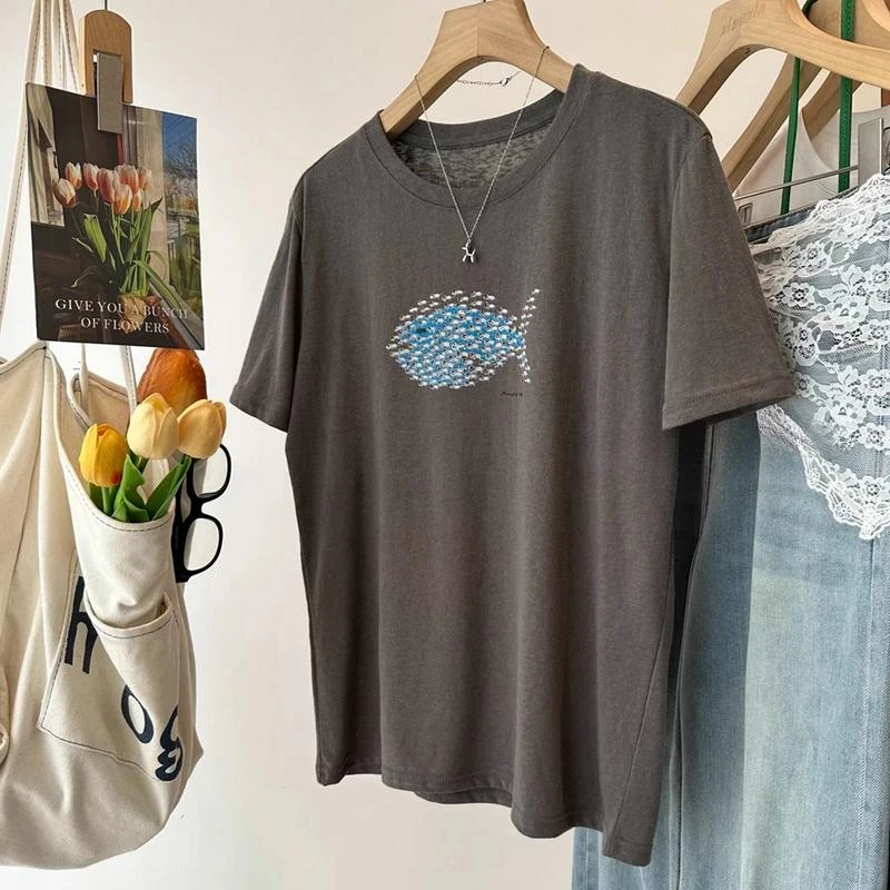 2025新款爆款宽松显瘦短袖T恤女夏季休闲雪花棉上衣胖mm大码2