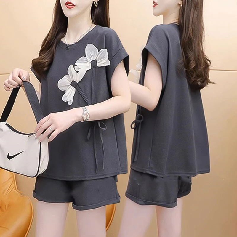 夏季韩版宽松大码休闲百搭运动套装女2025新款网红短袖短裤两件套
