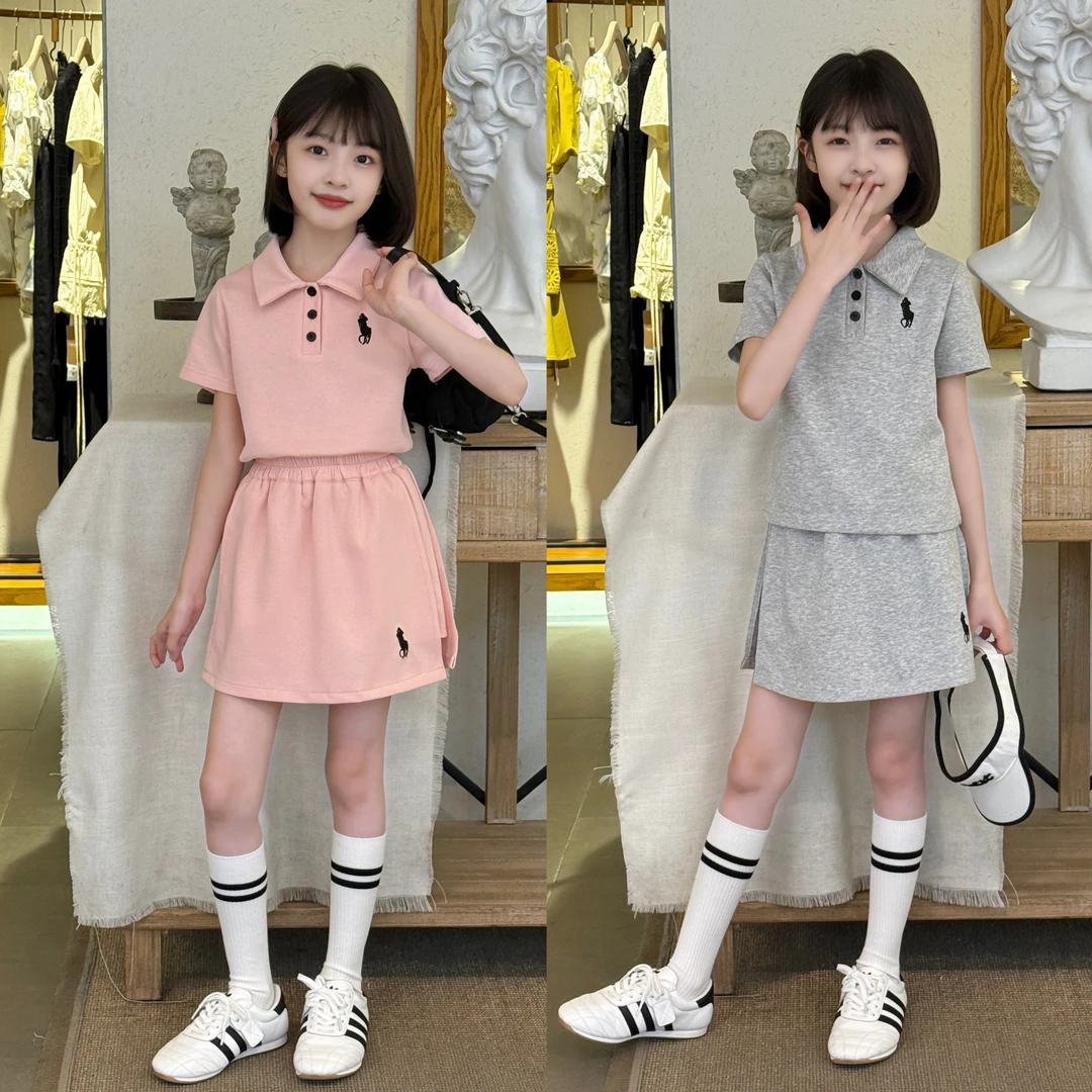 女童夏季韩版POLO休闲套装2025新款洋气时尚中大童短袖裙裤两件套