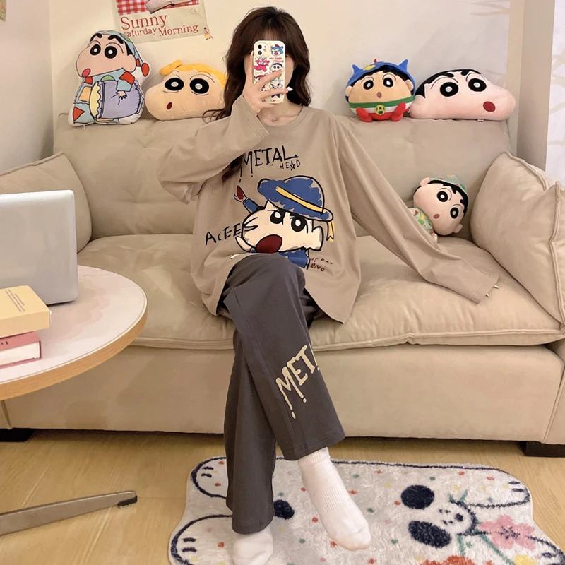 纯棉睡衣女款秋冬季长袖可爱卡通加大码女孩学生可外穿家居服套装