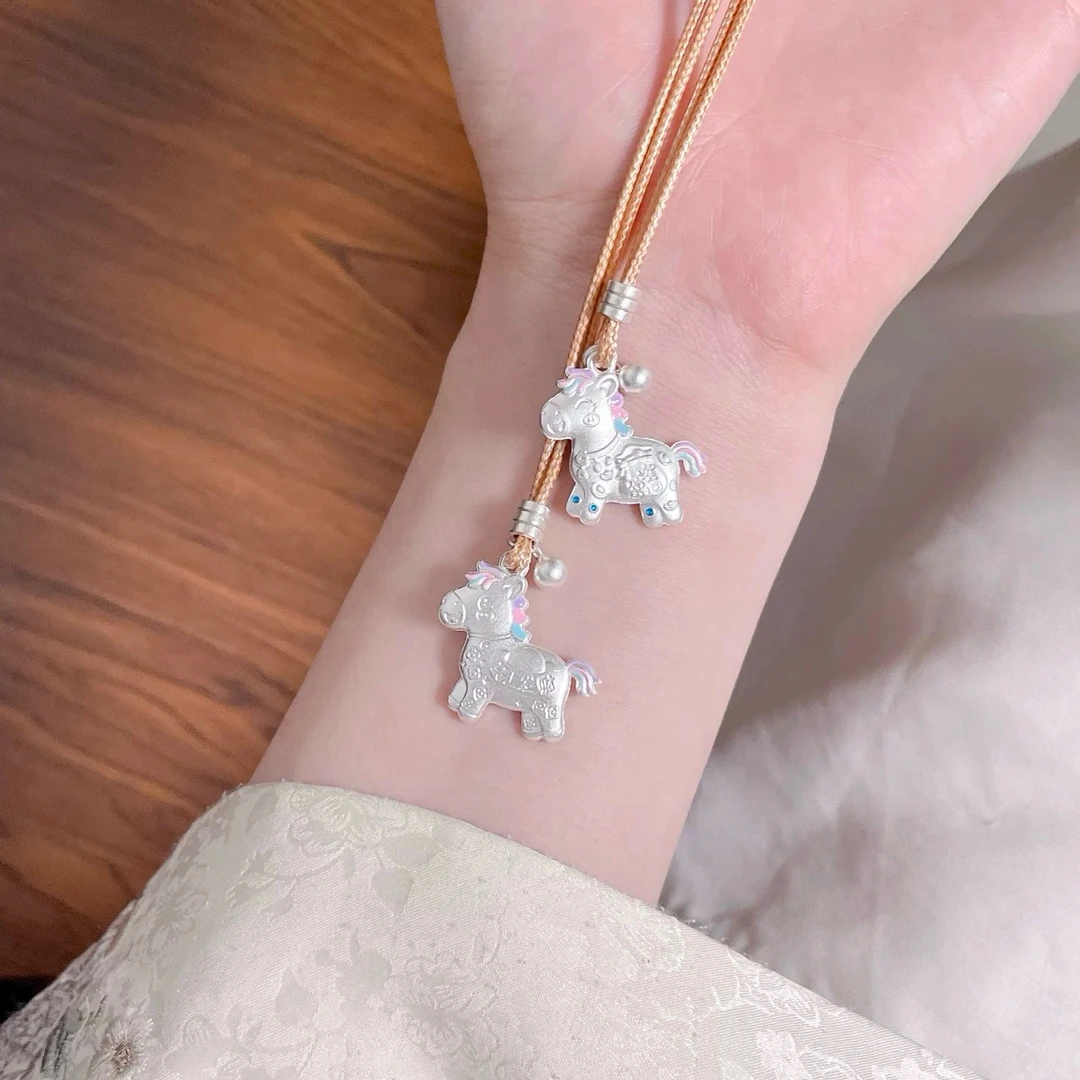 吊坠足银 足银999法兰彩小马吊坠