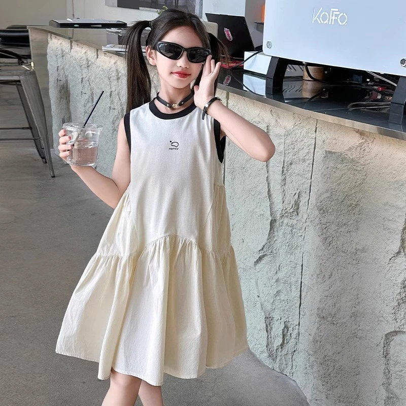 女童夏装连衣裙2025新款大童韩版时髦洋气无袖裙子儿童夏天沙滩裙