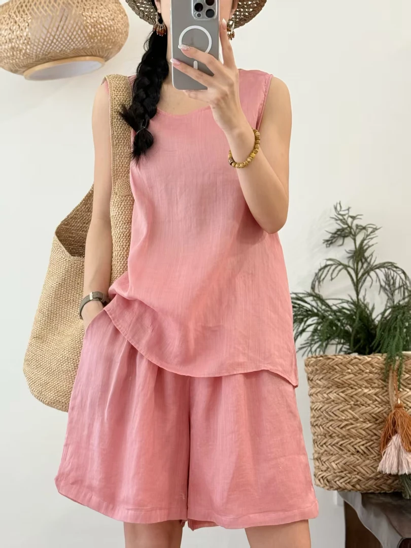 【叶子原创】简约纯色纯苎麻无袖马甲背心