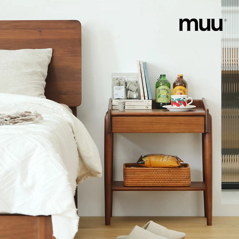 【小岛床头柜】MUU床头柜实木北欧日式多功能储物小柜子中古卧室床