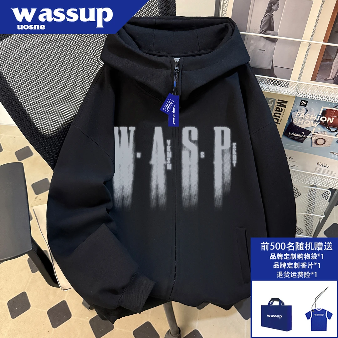 美式潮牌高领拉链开衫男秋季新款连帽卫衣痞帅慵懒风百搭直喷外套