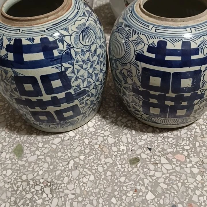 摆件青花陶瓷摆件双喜临门罐罐