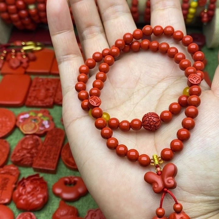 天然辰砂卡六双圈手串