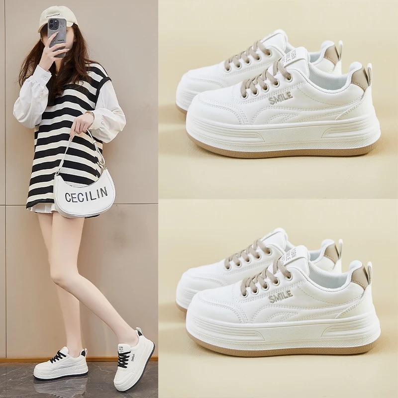 2025秋季多巴胺小白鞋新款女学生厚底增高休闲鞋德训四季鞋子