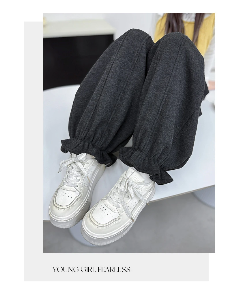 女童加绒运动裤秋冬2025新款儿童花苞裤女大童初中生糯米弯刀裤子