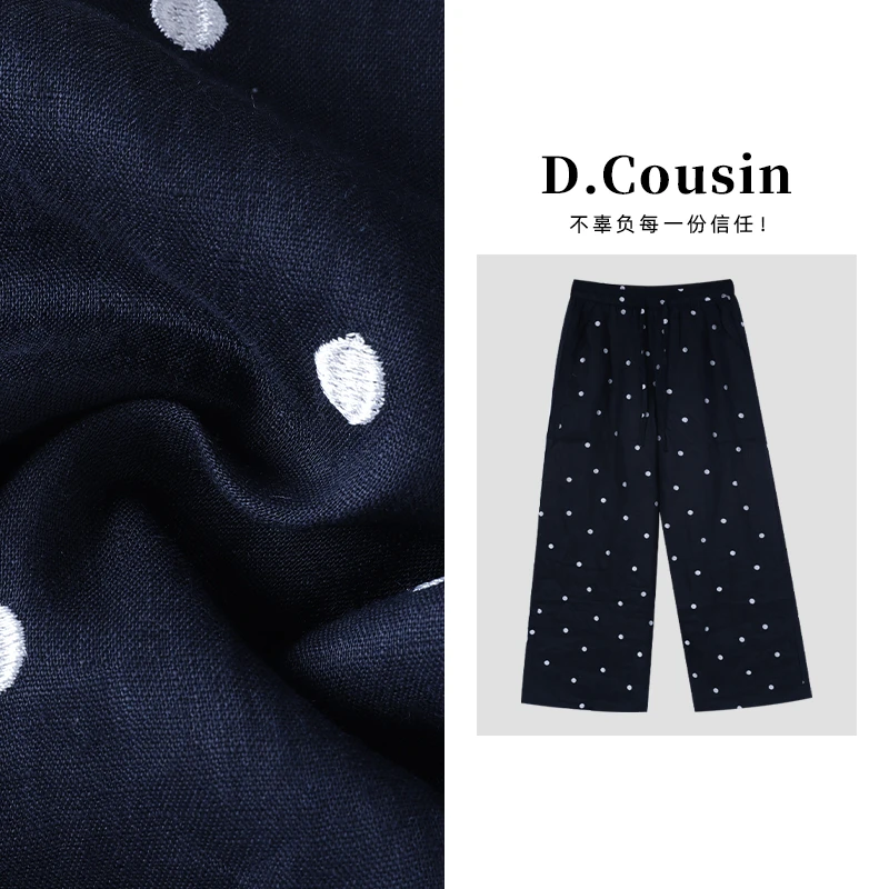 D.cousin  时尚波点休闲百搭阔腿裤通勤高腰垂感宽松裤子  3075