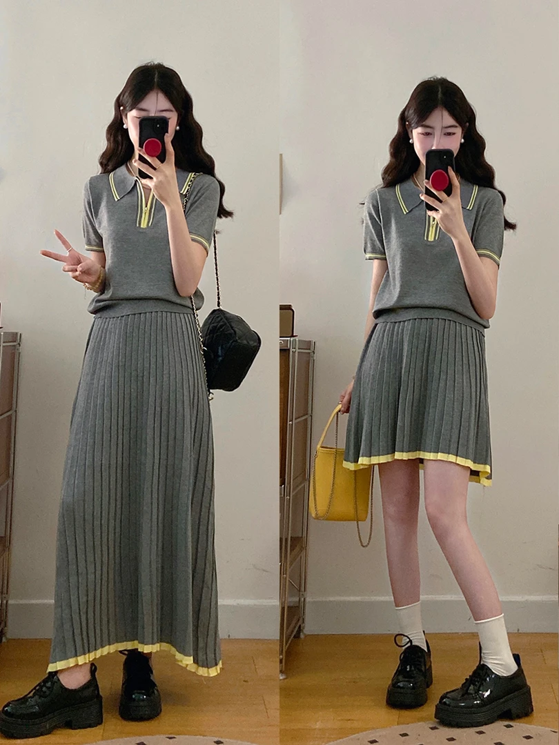 【运补6-10】大码女假日简约百搭减龄仿天丝假两件套装