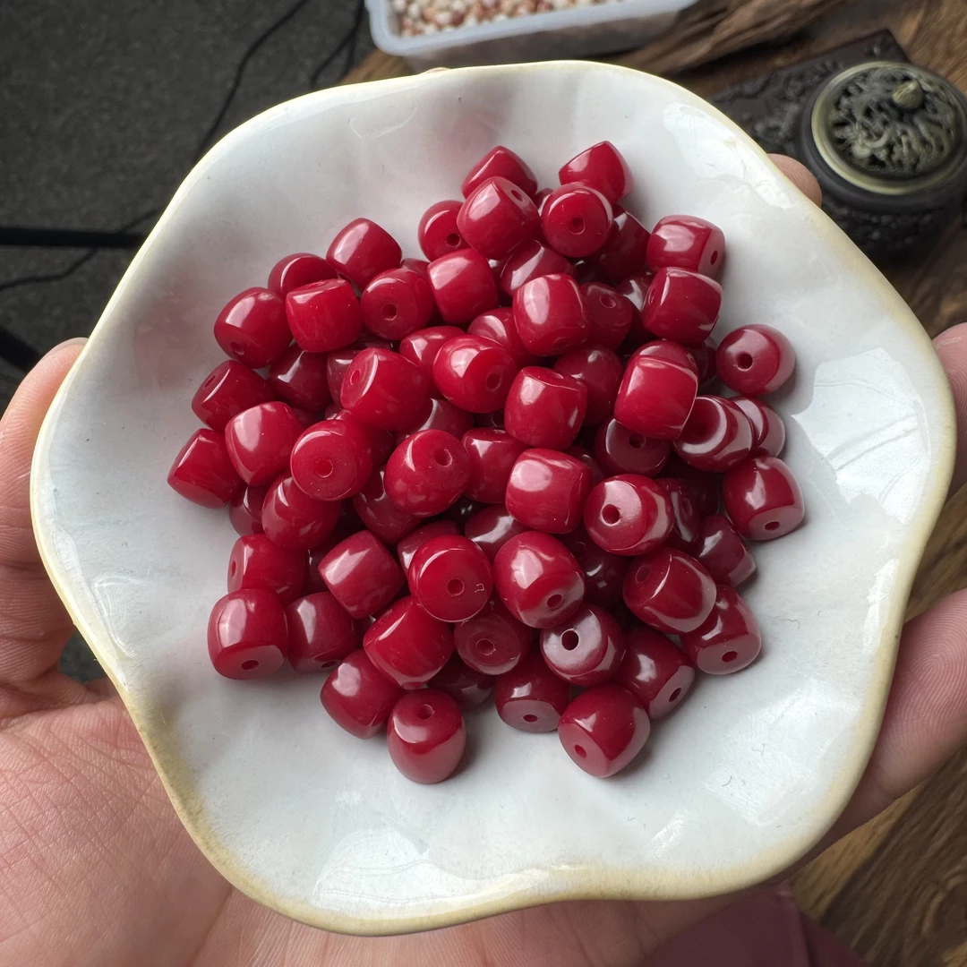 【酒红直切】朱供8×9mm直切菩提根老料菩提单圈男女手工串珠diy