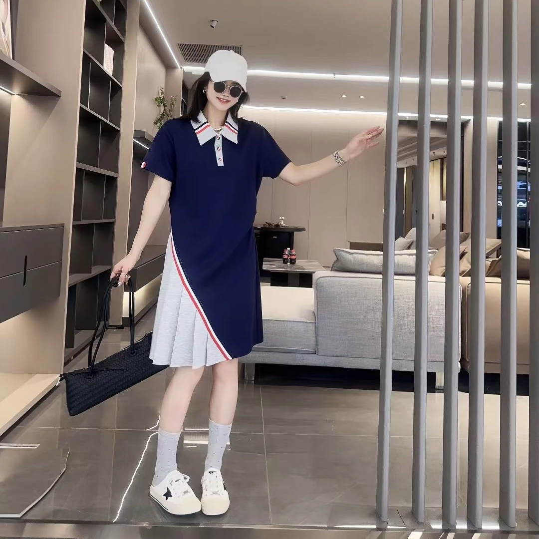 女千亿连衣裙运动短袖夏季拼色运动风碎花时尚百搭休闲