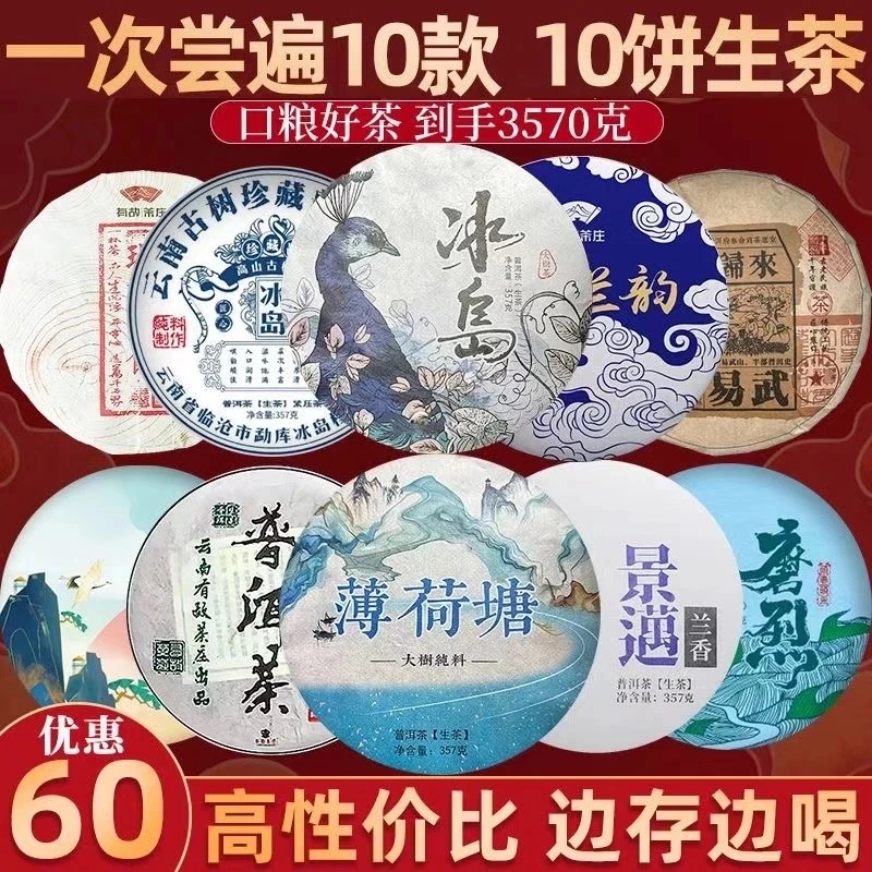 云南普洱茶10大山头生茶普洱茶3570克10饼名山纯料春茶陈