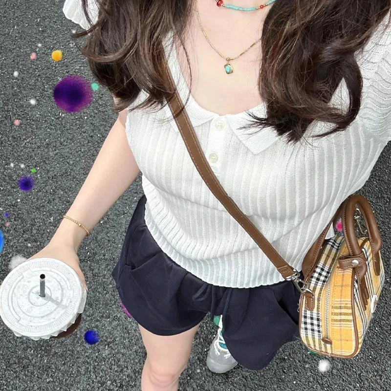 设计感小众白色polo领短袖女夏季女女士长巴黎短袖