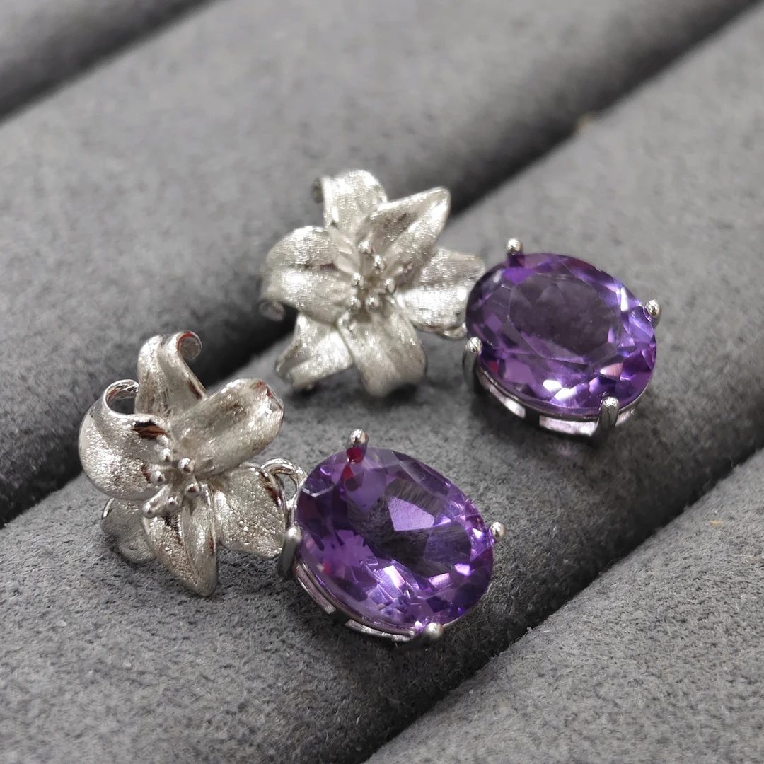 【书记甄选】天然原创紫水晶耳钉s925银镶嵌 多样性发一件 3213QQ