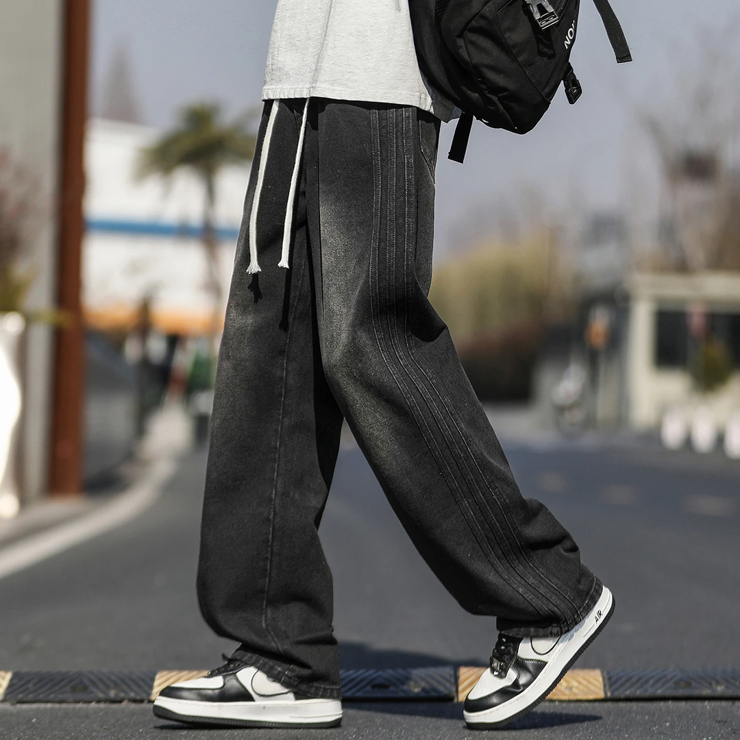 潮流牛仔裤男款爆款2025新款美式复古高街休闲宽松直筒阔腿裤子男