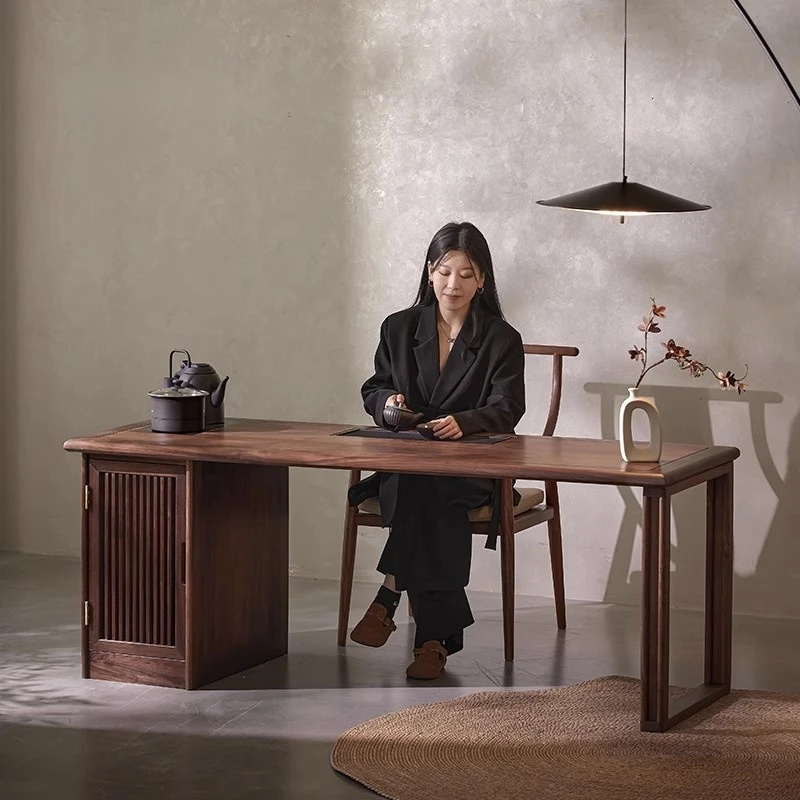 新中式实木茶桌北美黑胡桃家用禅意烧水壶一体干湿泡茶台阳台茶桌