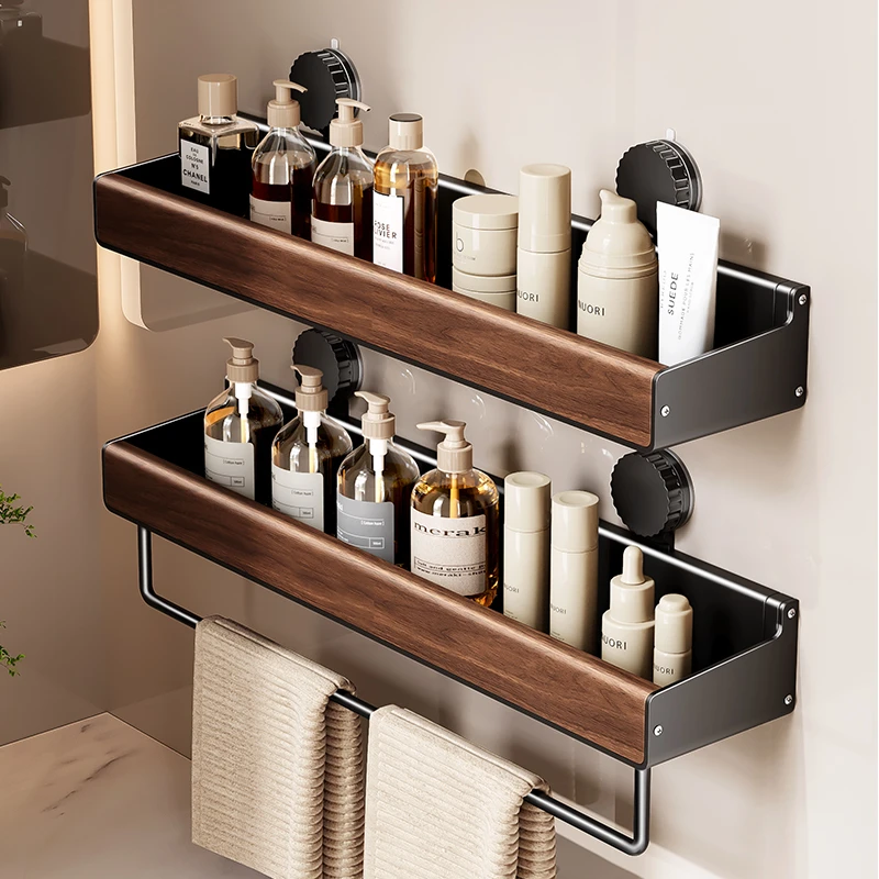胡桃木免打孔浴室置物架家用收纳多功能收纳置物架卫生间厕所好物
