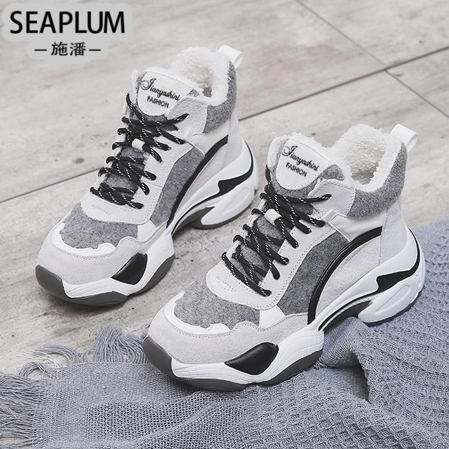 加绒运动鞋女保暖增高鞋百搭休闲鞋网红高帮鞋防滑老爹鞋加厚棉鞋