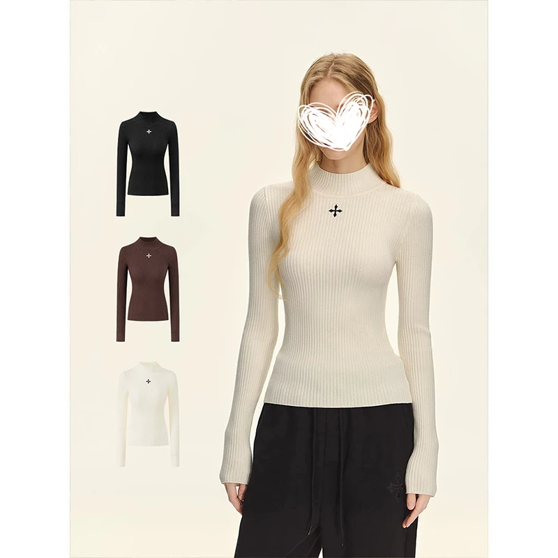 高级感气质高领弹力针织长袖修身打底衫白色时尚百搭
