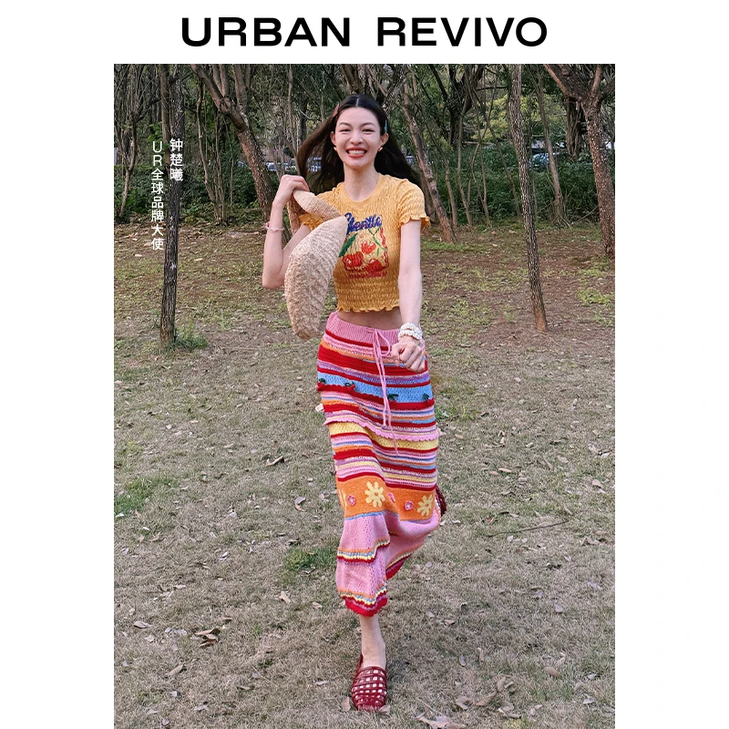 【钟楚曦同款】UR2025夏季新款女装编织肌理针织半裙UYL950055