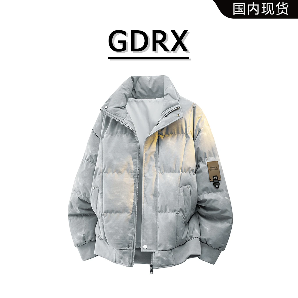 GDRX美式保暖扎染男款棉衣2025秋冬季潮流魔术扣设计轻奢男装外套